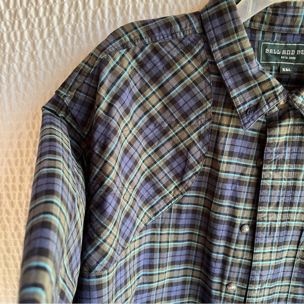 Ball And Buck Blue Plaid Hunter Sportsman Shirt Shoulder Elbow Patch XXL